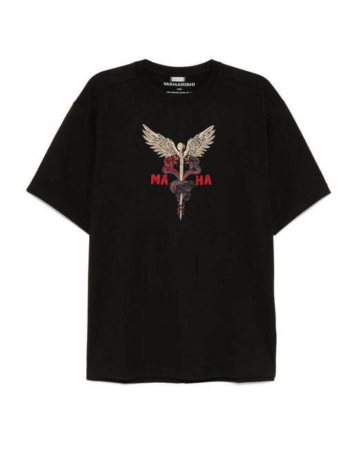 Maharishi Black Caduceus Monk T-Shirt for men