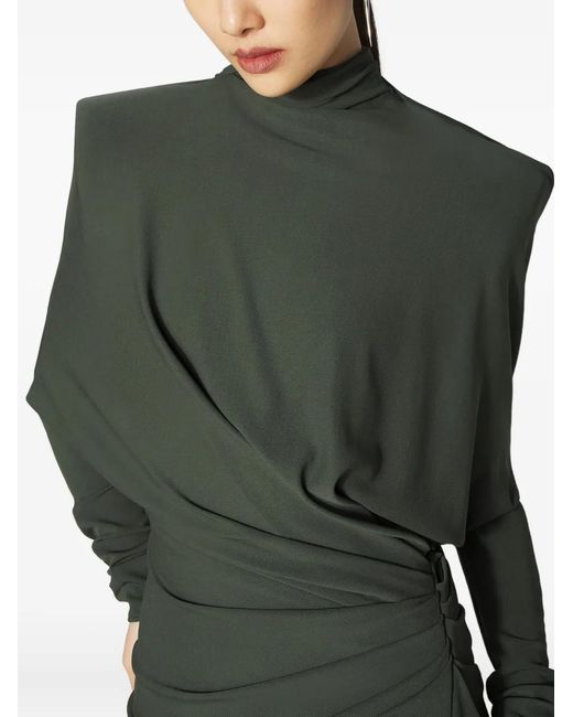 Mugler Green Padded-Shoulder Midi Dress