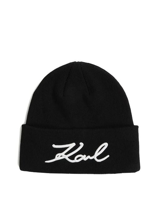 Karl Lagerfeld Black Signature Beanie Hat