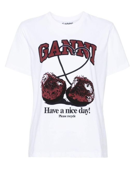Ganni White Relaxed cherry weisses t-shirt