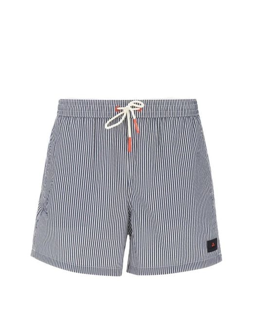 Peuterey Gray Striped Crinkled-Finish Swim Shorts for men