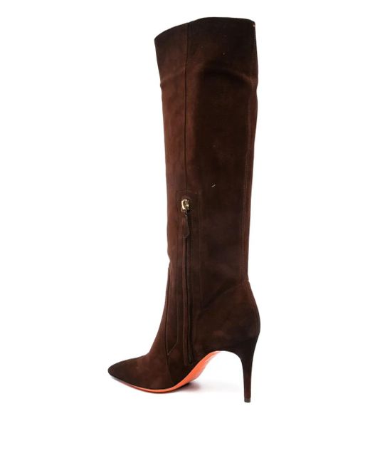 Santoni Brown 90Mm Suede Pointed-Toe Knee-High Boots