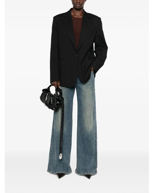 ANDAMANE Black Pinstripe-Pattern Blazer