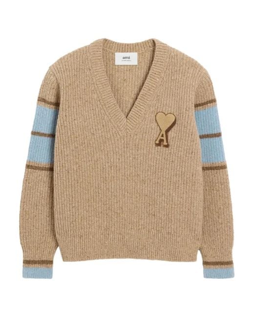 Pull Rayé À Logo Cœur AMI en coloris Natural