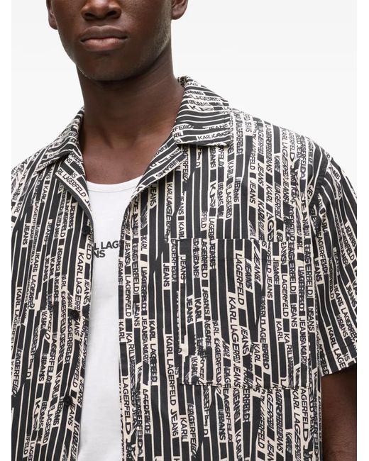 Karl Lagerfeld Gray Boxy Fit Short-Sleeve Shirt With Vertical Text Pattern for men