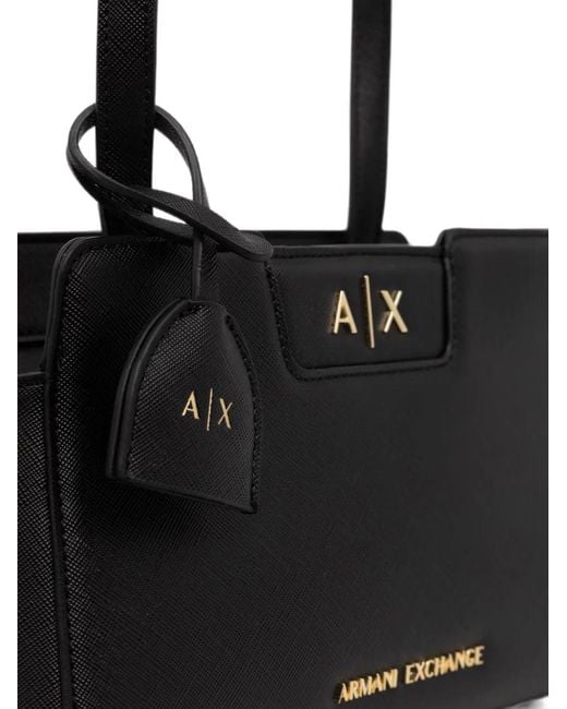 ARMANI EXCHANGE Black Logo-Plaque Shoulder Bag