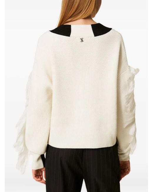Twinset Natural Myfo Fringes Cable-Knit Sweater