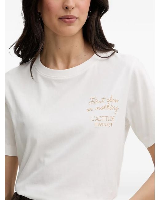 Twinset White Logo-Embroidered T-Shirt
