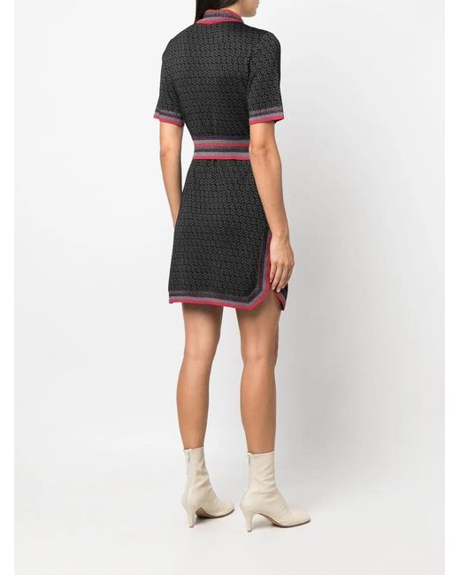Ferragamo Black Monogram Tie-Waist Knitted Dress