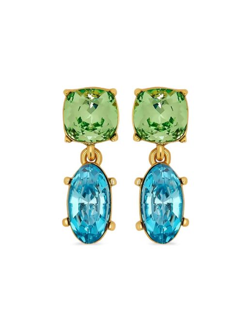 Oscar de la Renta Green Double-Crystal Drop Earrings