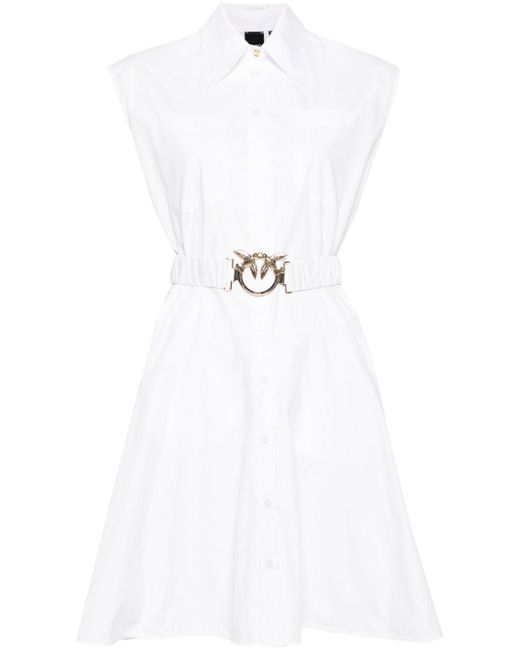 Pinko White Sleeveless Poplin Shirt Dress