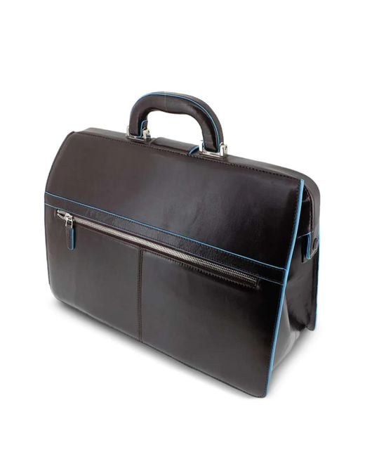 Piquadro Black Doctor's Leather Flap-Top Briefcase