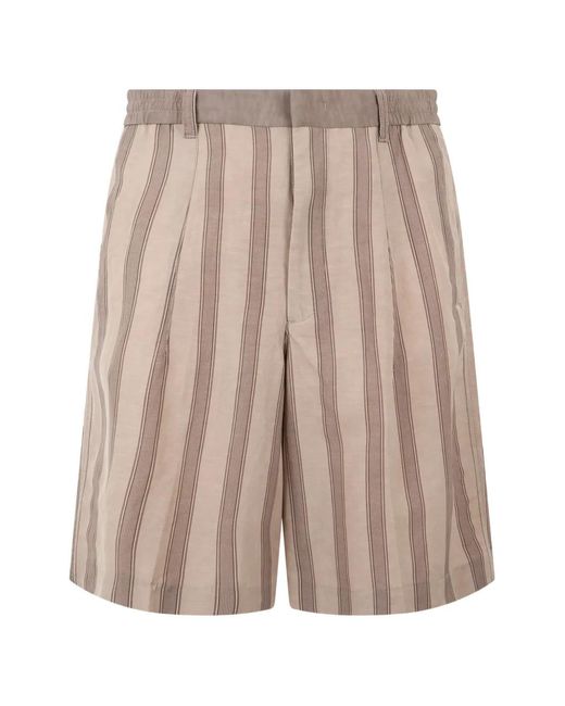 Emporio Armani Brown Striped Drawstring Shorts for men