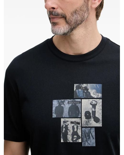 ARMANI EXCHANGE Blue Graphic-Print T-Shirt for men