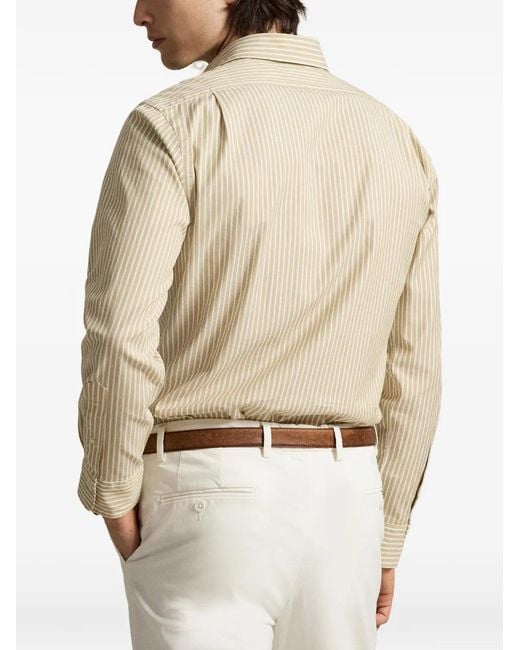 Polo Ralph Lauren White Striped Embroidered-Logo Shirt for men