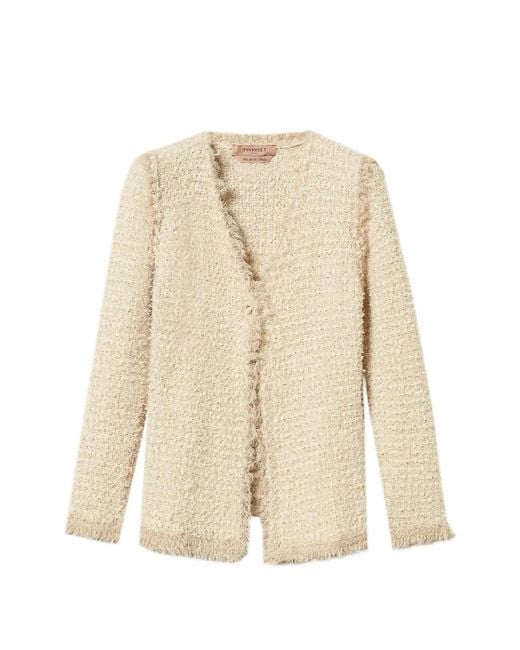 Twinset Natural Jacquard Knit Jacket With Lurex