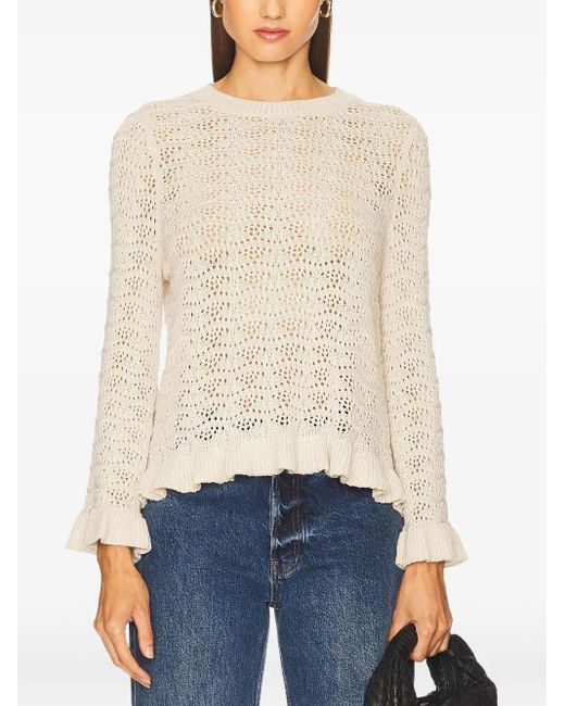 Autumn Cashmere White Pointelle Ruffle-Edge Sweater