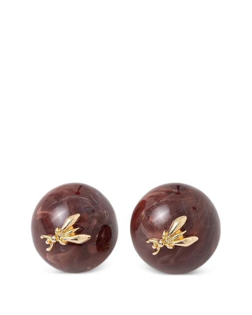 Patrizia Pepe Brown Fly-Motif Marbled Earrings