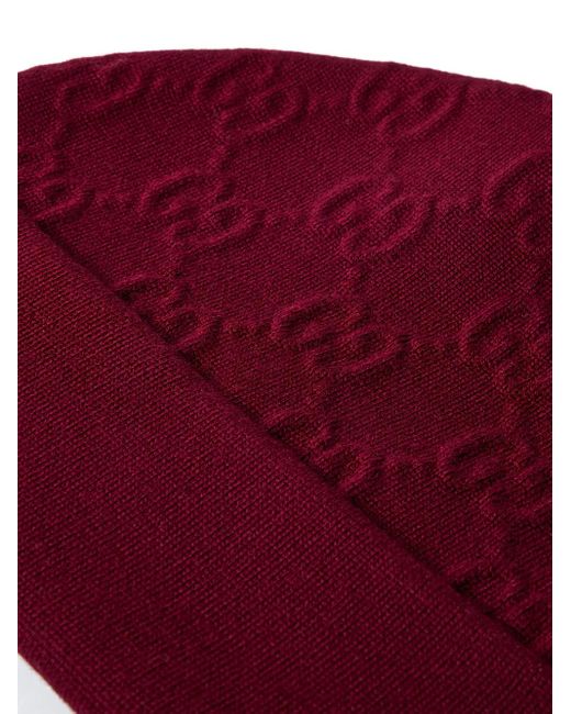 Gucci Red Gg-Pattern Beanie Hat for men