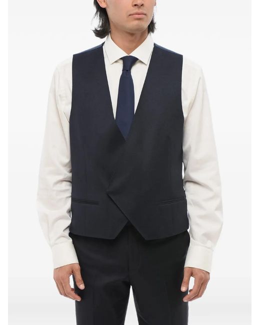 Corneliani Blue Geometric-Pattern Double-Breasted Waistcoat for men