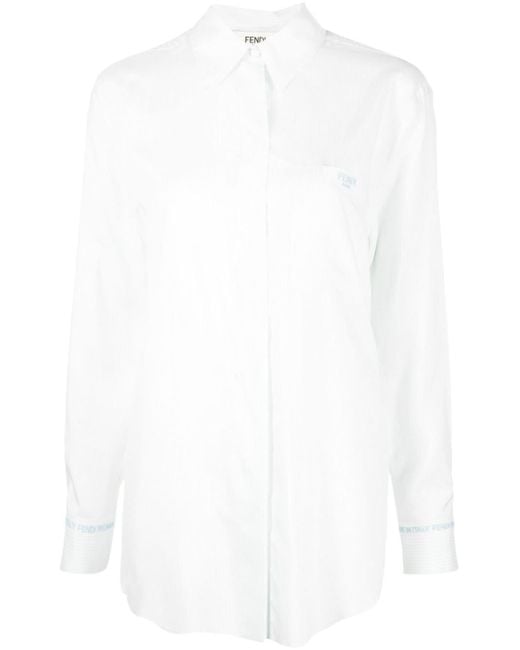 Camisa a rayas con logo bordado Fendi de color White