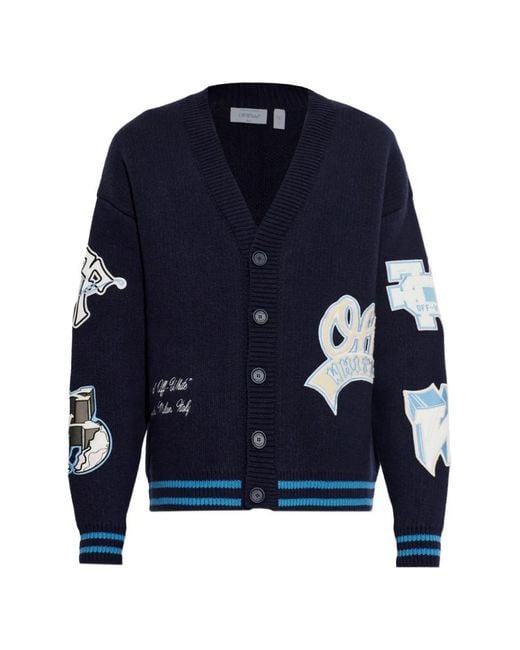 Off-White c/o Virgil Abloh Blue Patch-Detail Knitted Cardigan for men