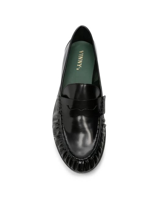 VINNY'S Black Ruched-Detail Leather Loafers for men
