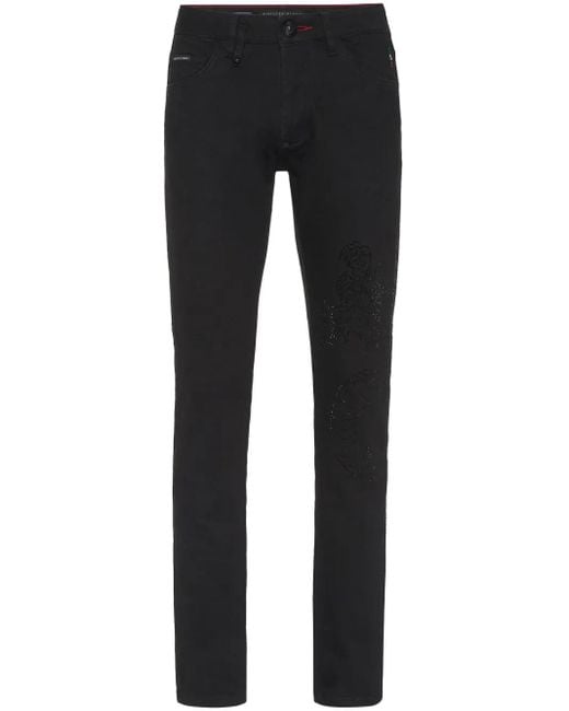 Philipp Plein Black Super Straight Dragon-Detail Jeans for men