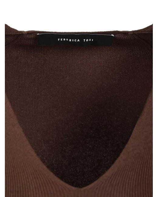 FEDERICA TOSI Brown V-Neck Short-Sleeve Top