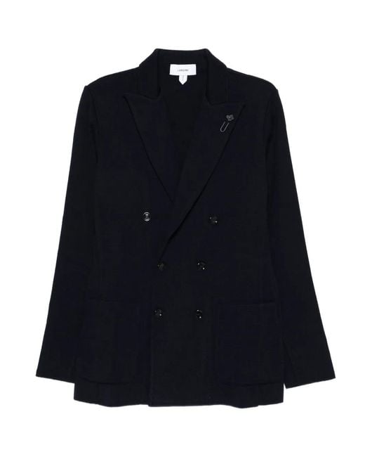 Lardini Blue Double-Breasted Patch-Pocket Jacket for men