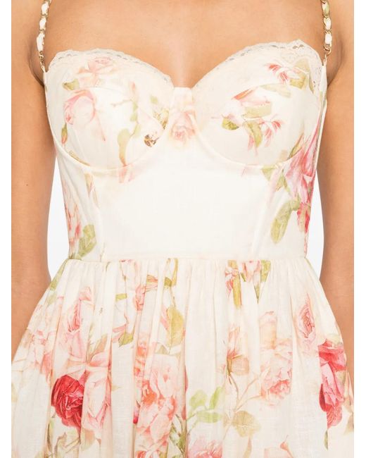 Zimmermann Pink Roselight Picnic Floral-Print Linen Midi Dress