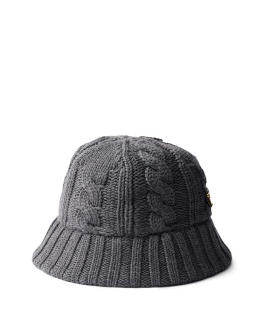 Prada Gray Cable-Knit Logo Bucket Hat