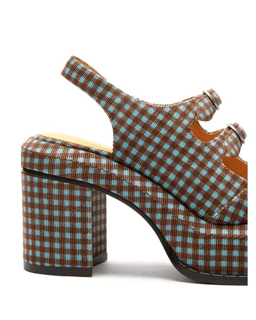 LILI CURIA Brown Edie Buckle Gingham Platform Heels