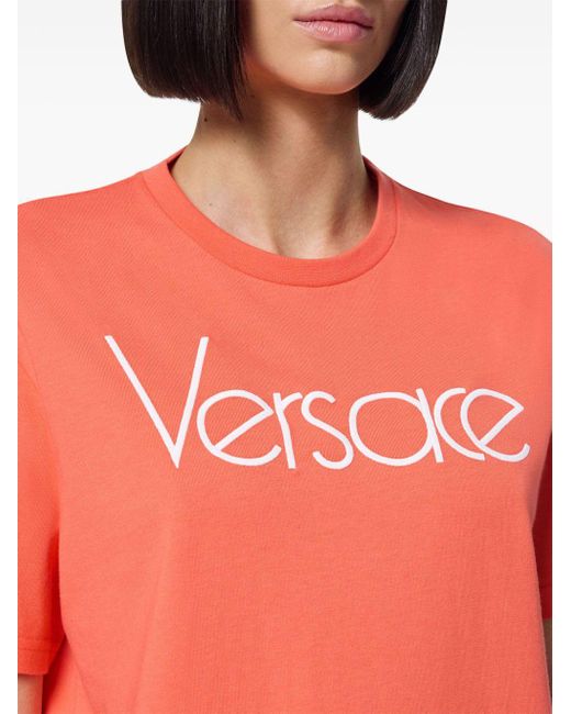 Versace Orange T-Shirt mit Logo-Print