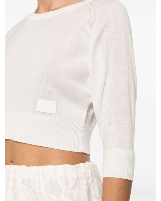 N°21 White Cropped-Pullover aus Schurwolle