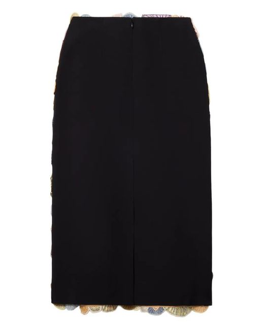 LaDoubleJ Blue Embroidered Midi Pencil Skirt