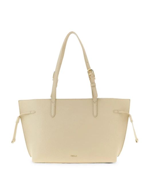 Furla Natural Ava Hammered Leather Tote Bag