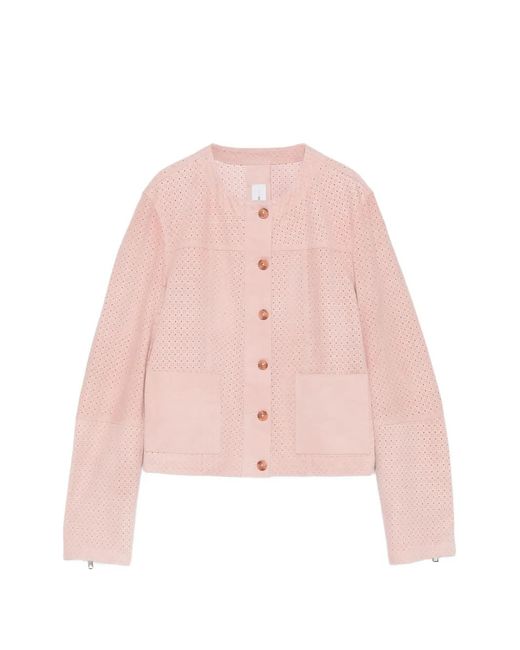 Bully Pink Perforated-Detail Collarless Jacket