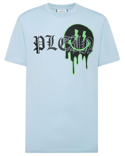 Philipp Plein Blue Smile Logo-print Cotton T-shirt for men