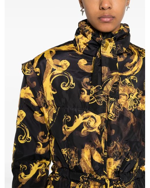 Versace Jeans Couture Black Barocco-Print Down Jacket