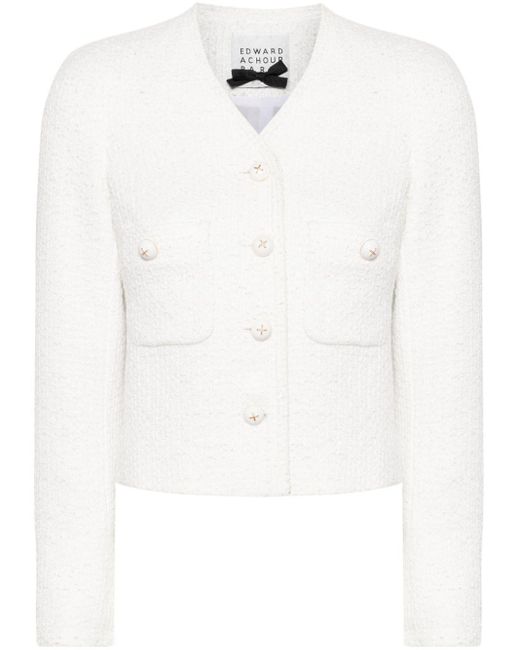 Edward Achour Paris White Button-Up Tweed Jacket