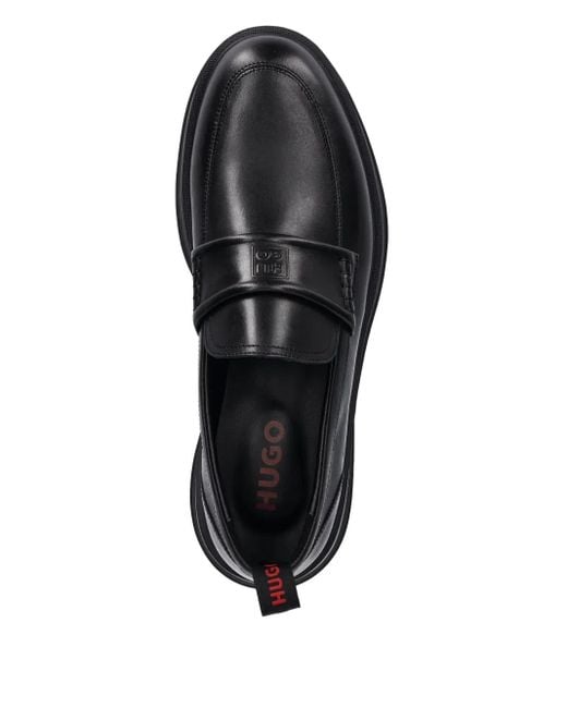 HUGO Black Leather Loafers for men