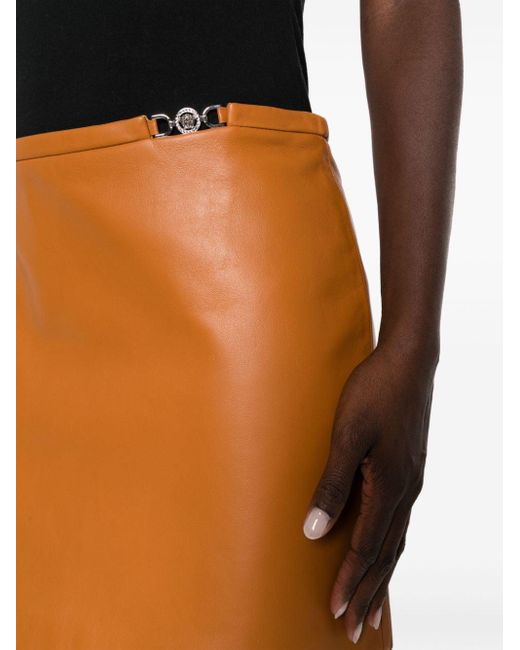 Versace Orange Medusa-embellished Leather Miniskirt