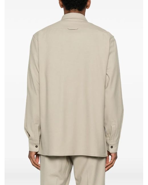 Cellar Door Natural Chest-Pocket Button Wool Shirt for men