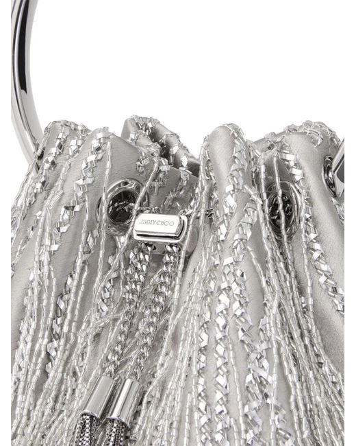 Jimmy Choo White Bon Bon Fringe-Detailed Bucket Bag