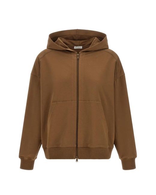 Brunello Cucinelli Brown Monili-Detail Zip-Up Hoodie