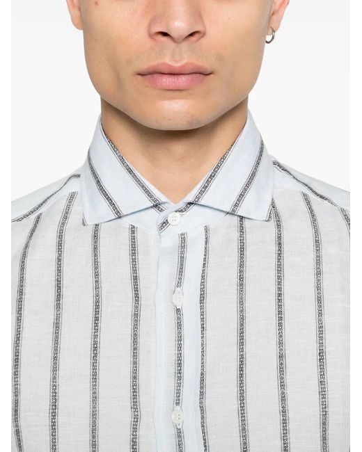 Brunello Cucinelli White Striped Button-Down Shirt for men