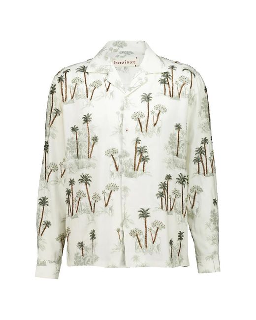 BAZISZT White Rico Bead-Embellished Palm-Tree Shirt for men