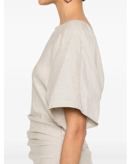 Staud Amelie Linen Midi -jurk Natuurlijk in het White