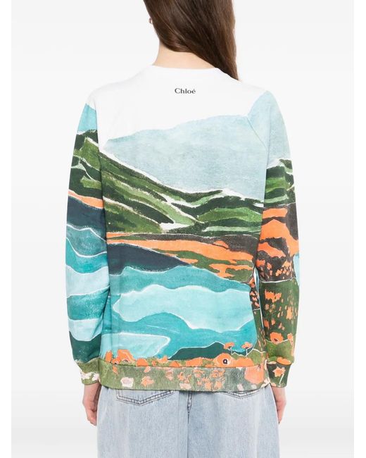 Chloé Green Graphic-Print Crew Neck Sweatshirt